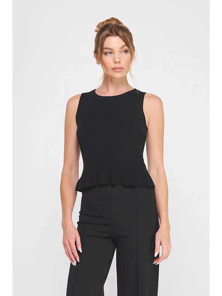 RIBBED KNIT PEPLUM TANK
