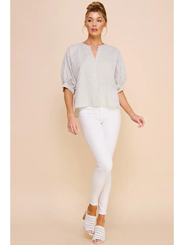 PINSTRIPE SEERSUCKER DOLMAN TOP