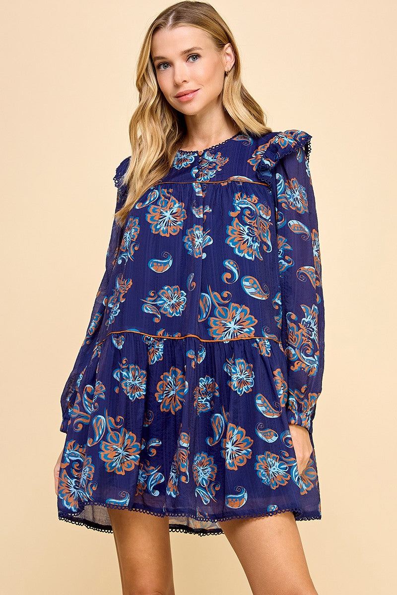 Paisley Print Scallop Detail Dress