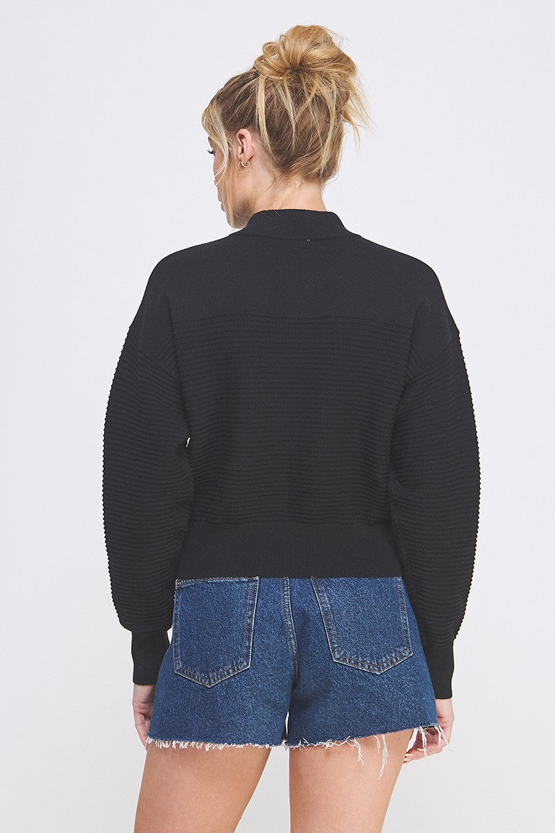 3/4 ZIP SWEATER- BLACK