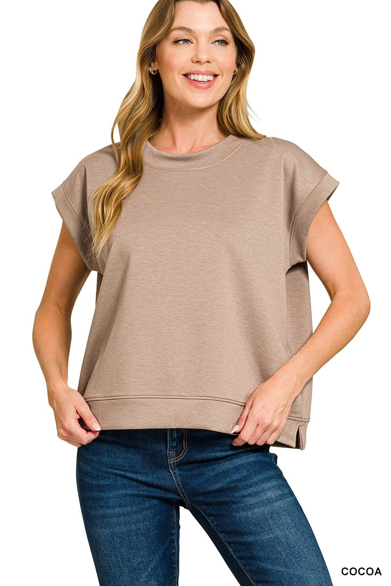Cloud-Fleece Cuffed-Sleeve Top