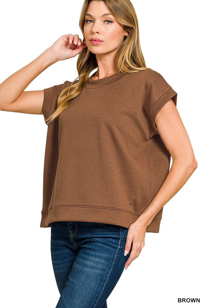 Cloud-Fleece Cuffed-Sleeve Top