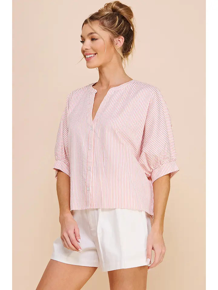 PINSTRIPE SEERSUCKER DOLMAN TOP