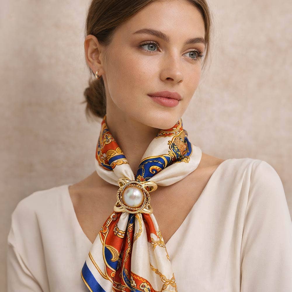 14K Gold Dipped Pearl Frame Scarf Ring