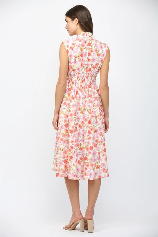 FLORAL ZIP FRONT MIDI DRESS