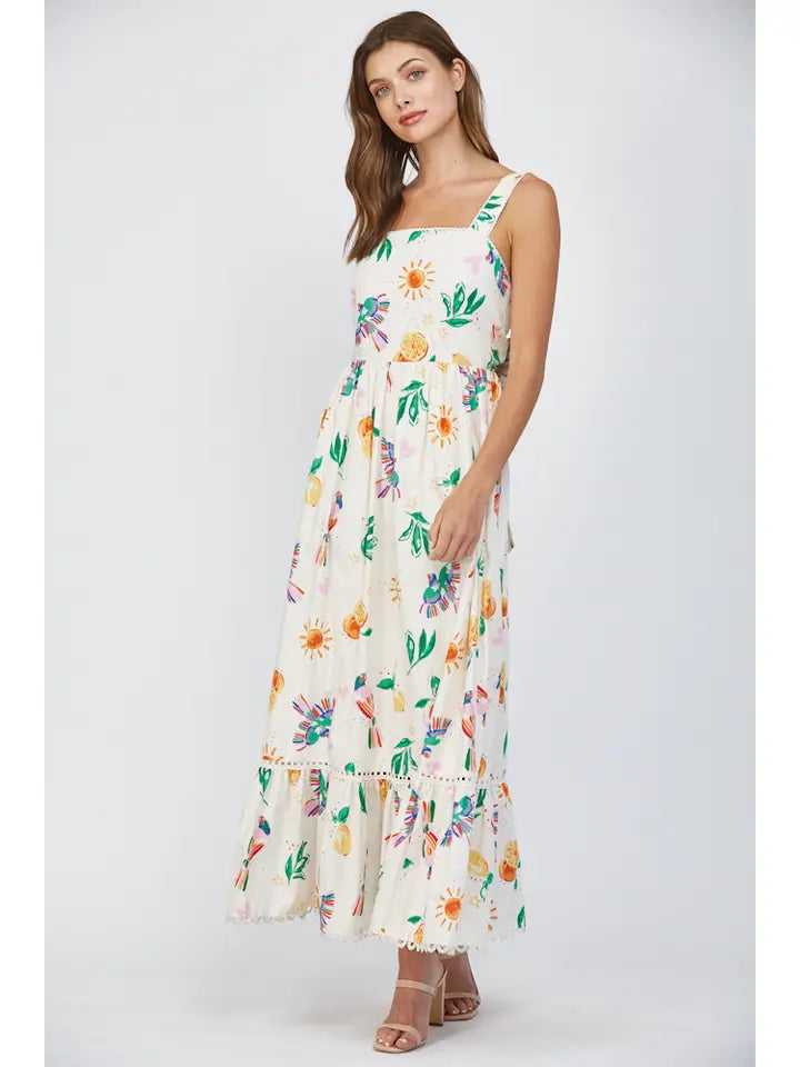 LACE TRIM TIE BACK MIDI DRESS