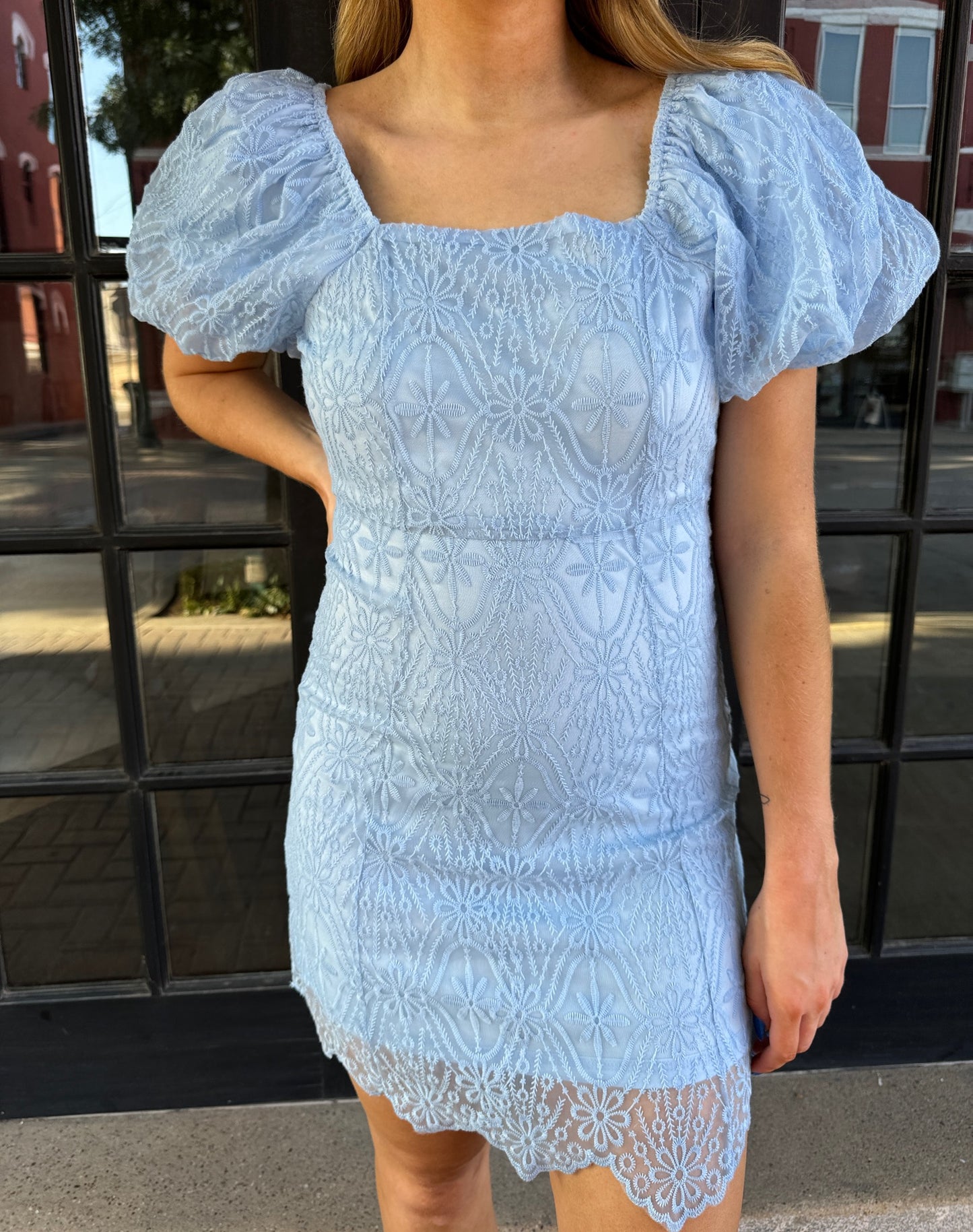 LACE PUFF SLEEVE MINI DRESS