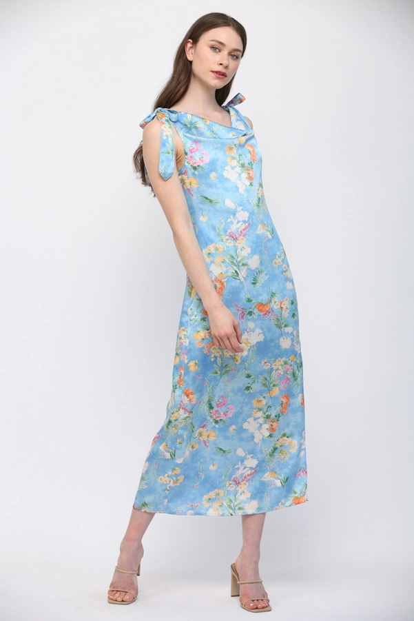 FLORAL TIE SHOULDER MIDI DRESS