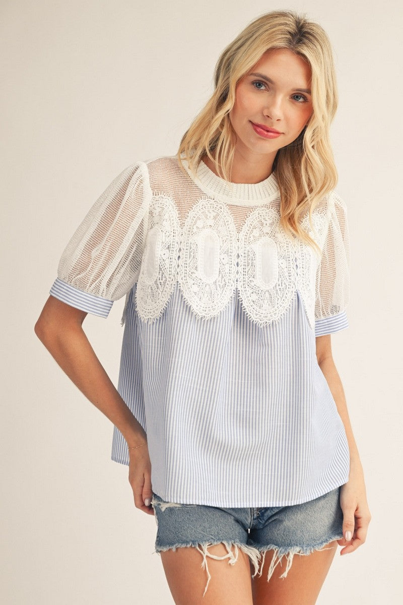CROCHET ACCENT STRIPE TOP