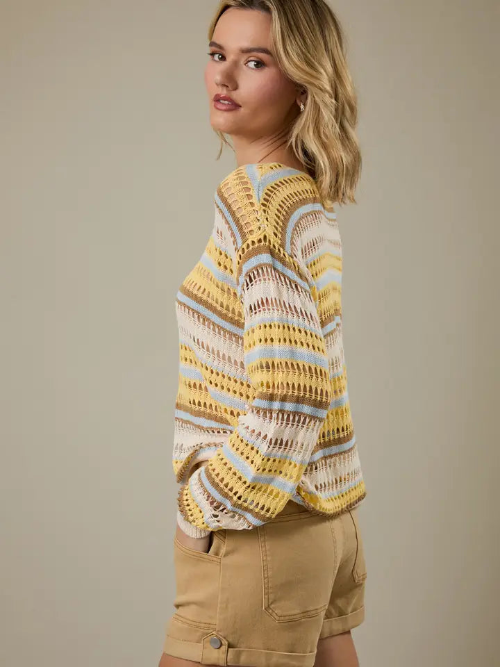 OPEN WEAVE STRIPED SWEATER TOP