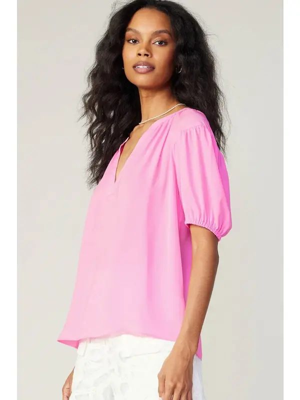 SHORT SLEEVE SPLIT NECK BLOUSE
