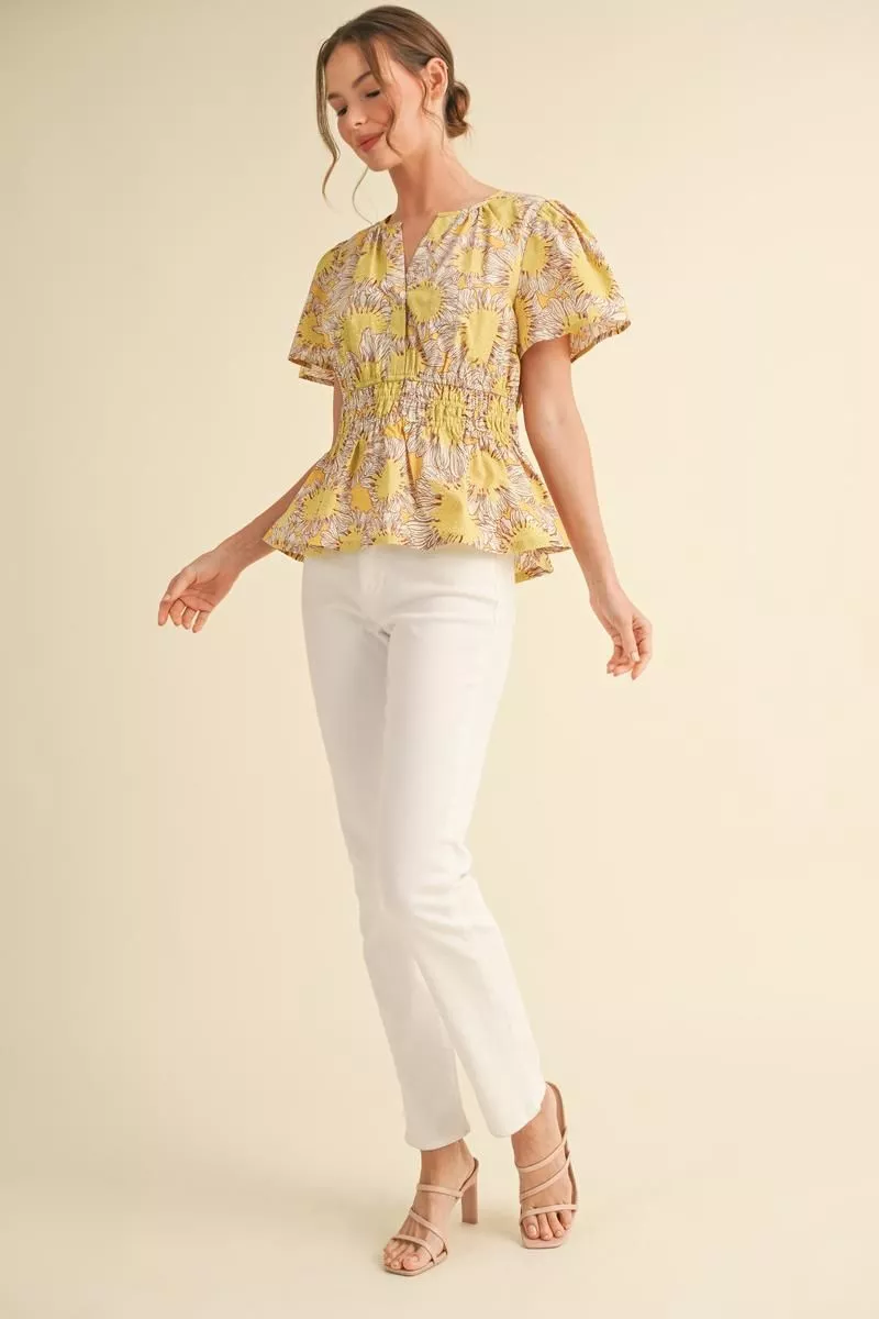 FLORAL PEPLUM S/S TOP