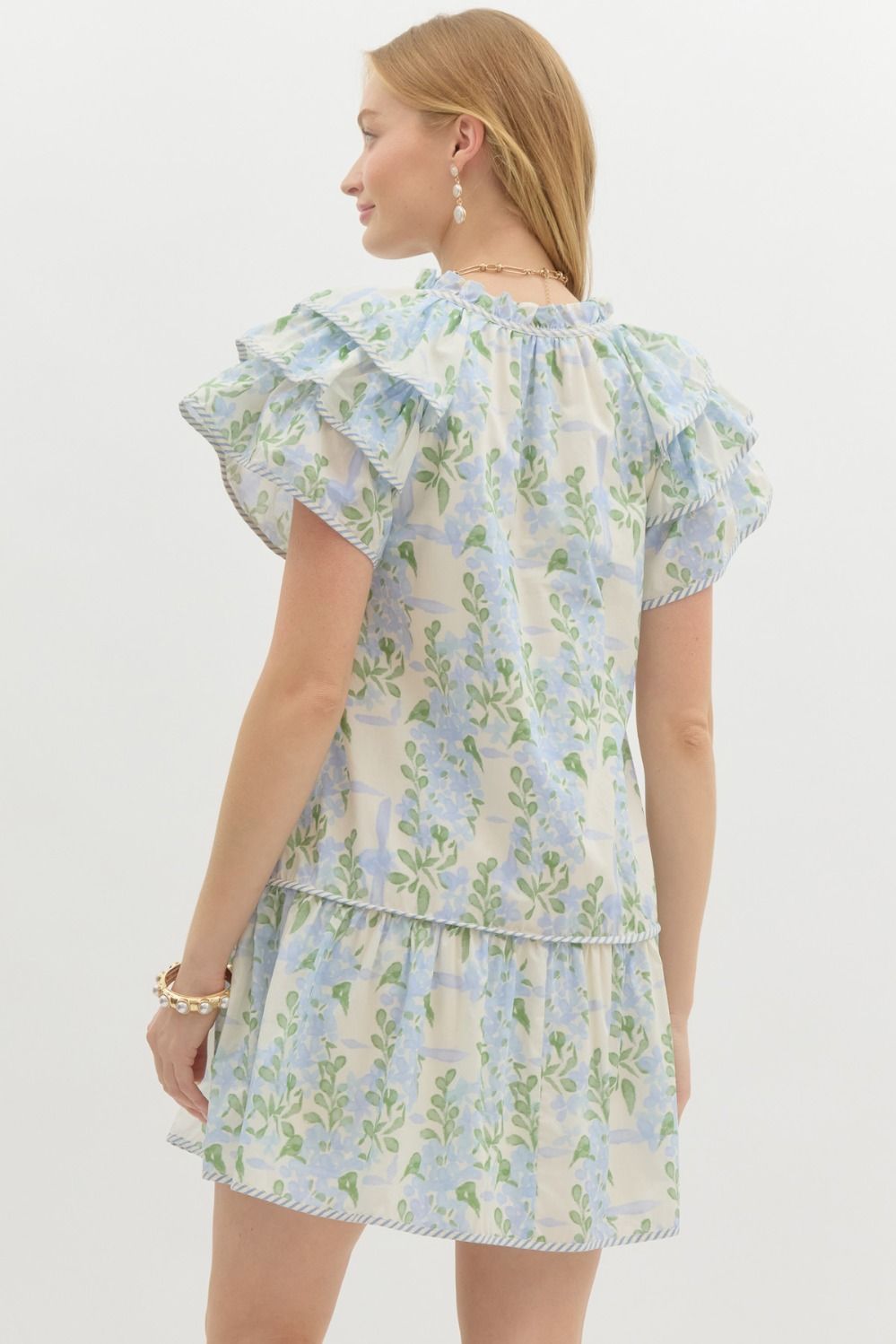 Floral Ruffle Sleeve Tiered Dress