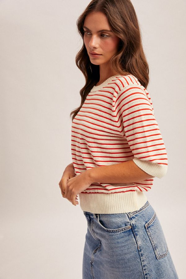STRIPE SHORT SLEEVE SWEATER
