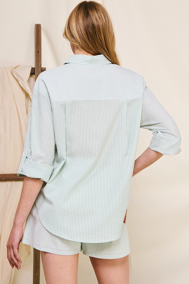 TWIN STRIPE COTTON BUTTON UP