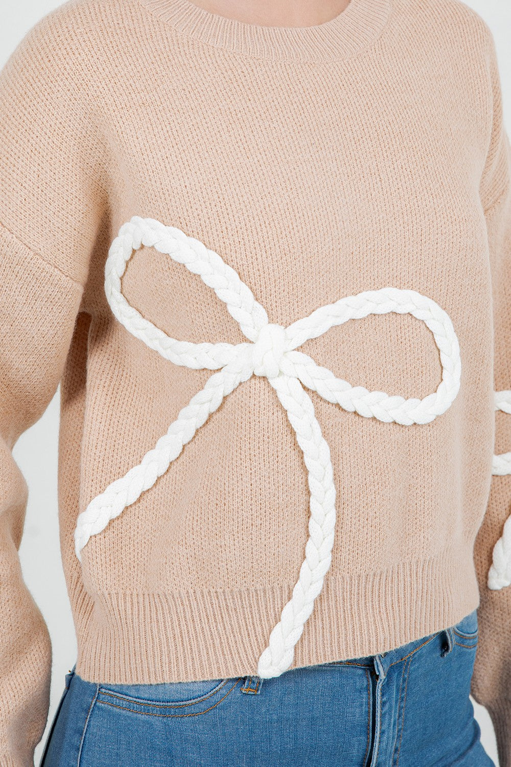 BRAIDED BOW ACCENT SWEATER