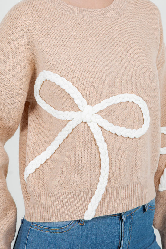 BRAIDED BOW ACCENT SWEATER