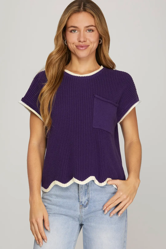 SCALLOP HEM POCKET SWEATER