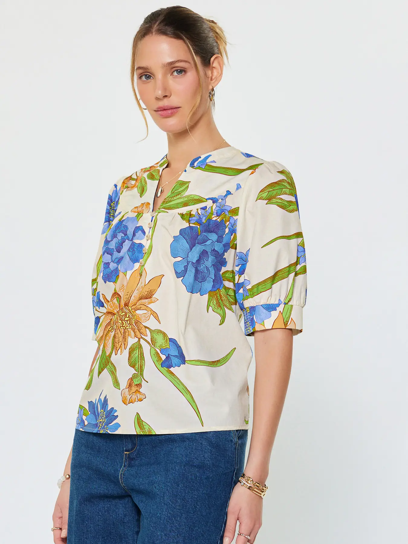 FLORAL SPLIT NECK BLOUSE