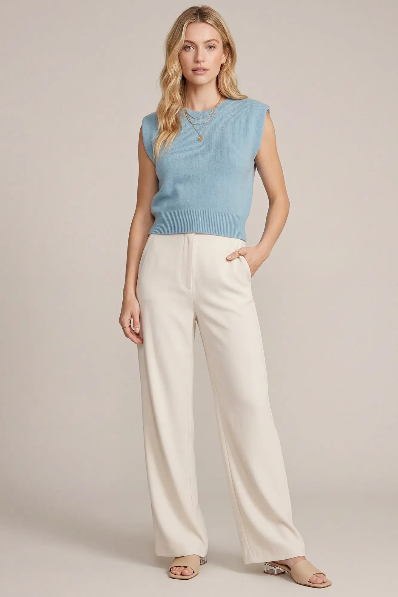 SHE & SKY Sleeveless Sweater Crop Top in light blue - view 3