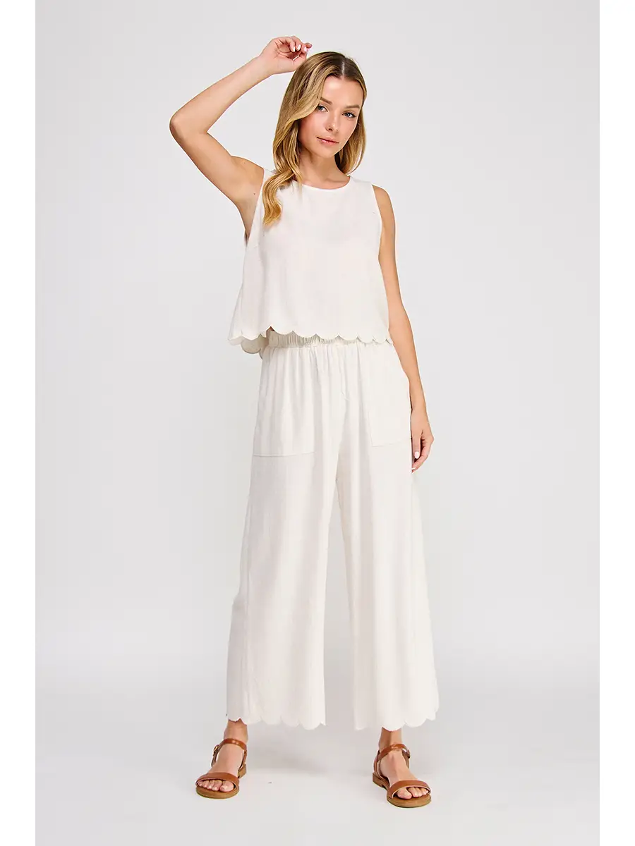 SCALLOP HEM LINEN PANT