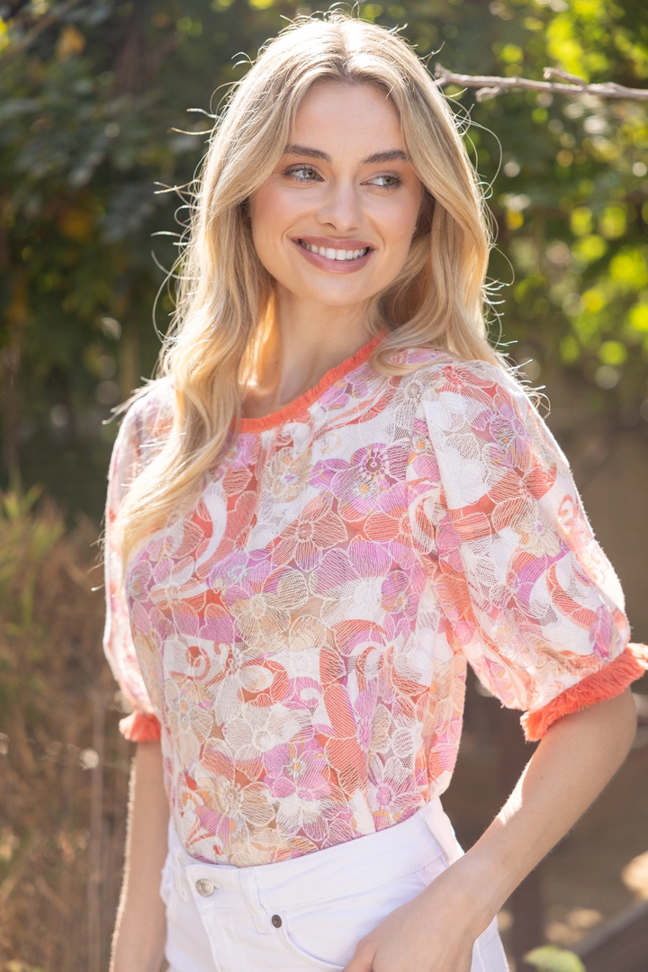 FLORAL  LACE FRINGE TOP