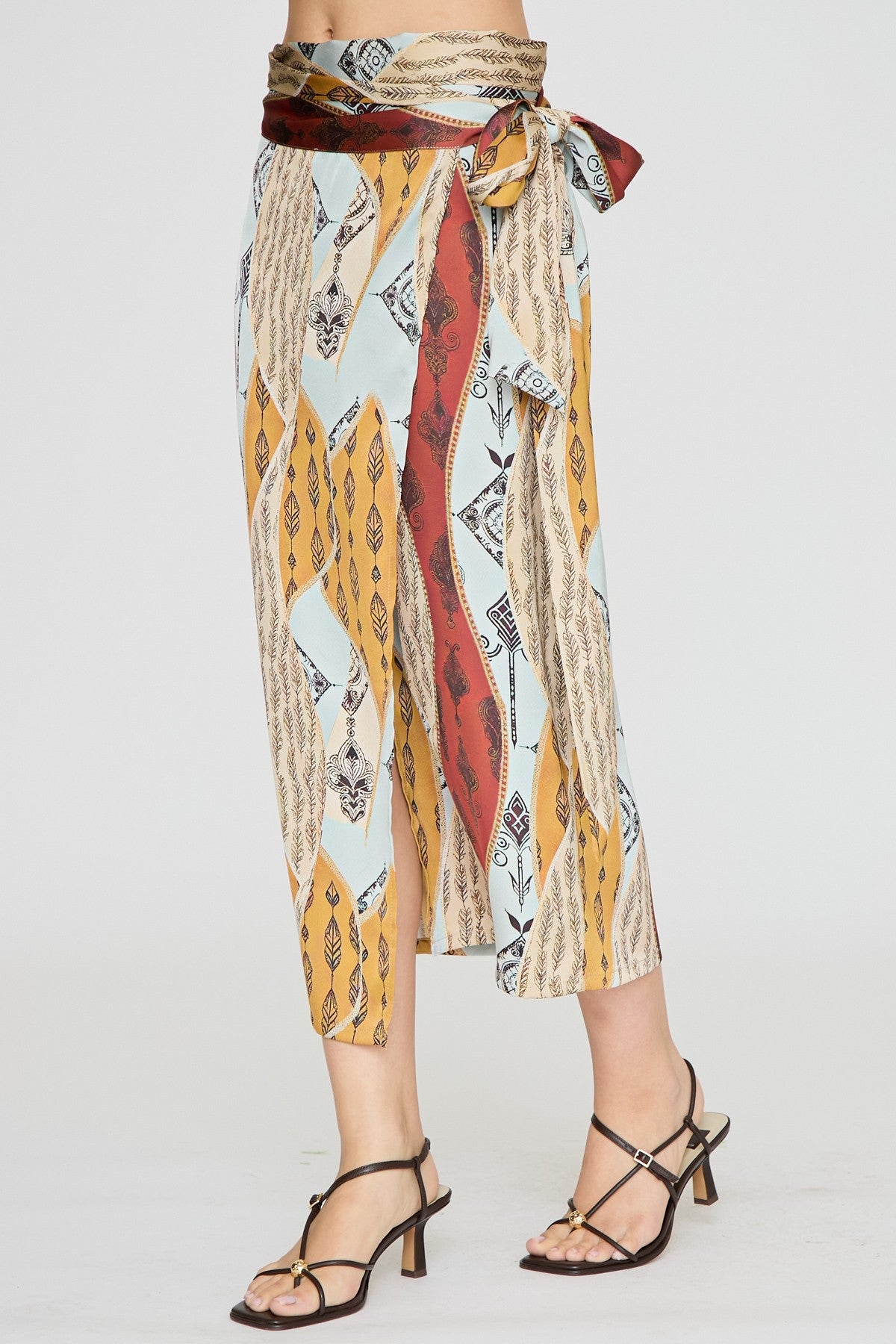 Printed Wrap Midi Skirt