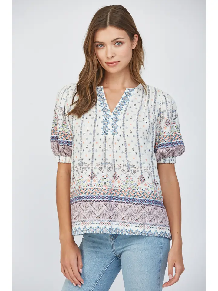PLEATED DETAIL SPLIT NECK TOP