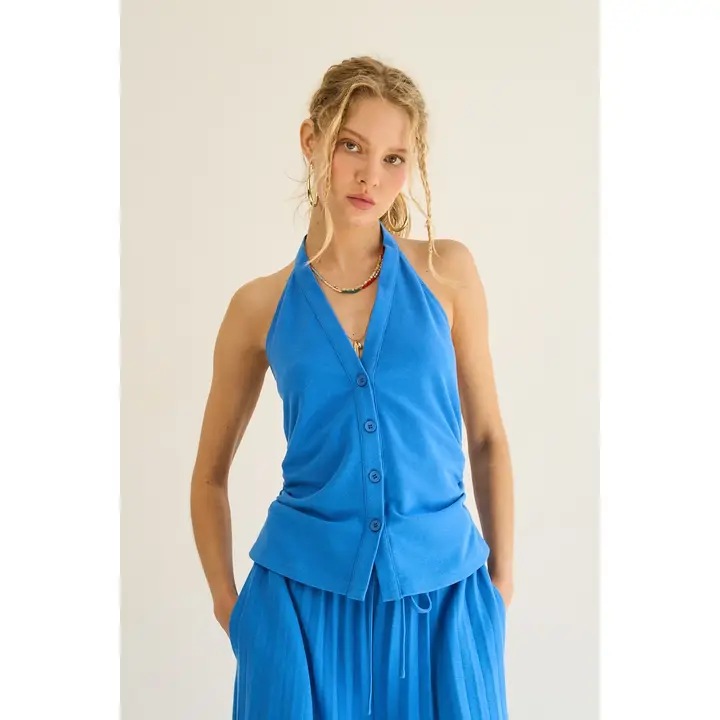 BUTTON DOWN HALTER TOP