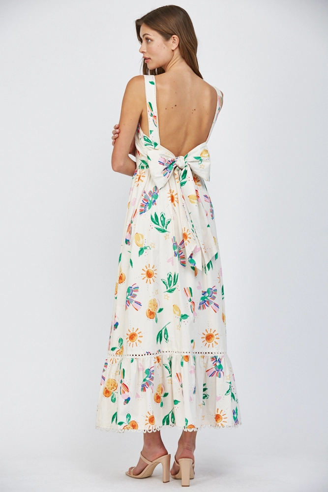 LACE TRIM TIE BACK MIDI DRESS