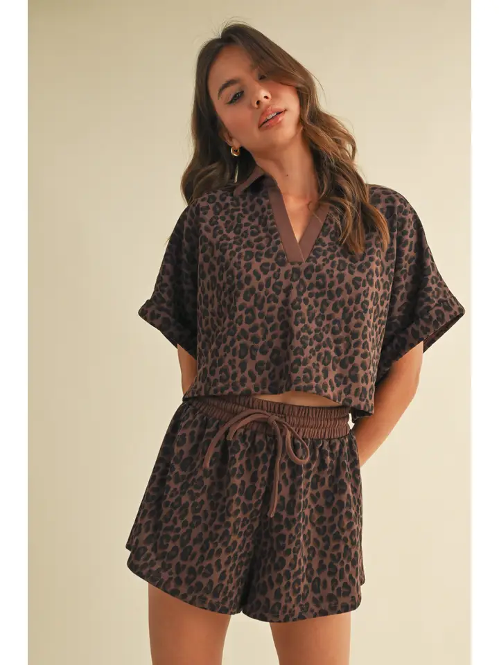 LEOPARD PRINT TOP & SHORT SET(SOLD TOGETHER)