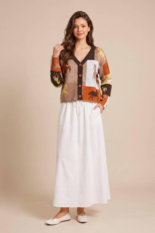 Brown / Multicolor Horse-Print Button-Front Cardigan - alternate view