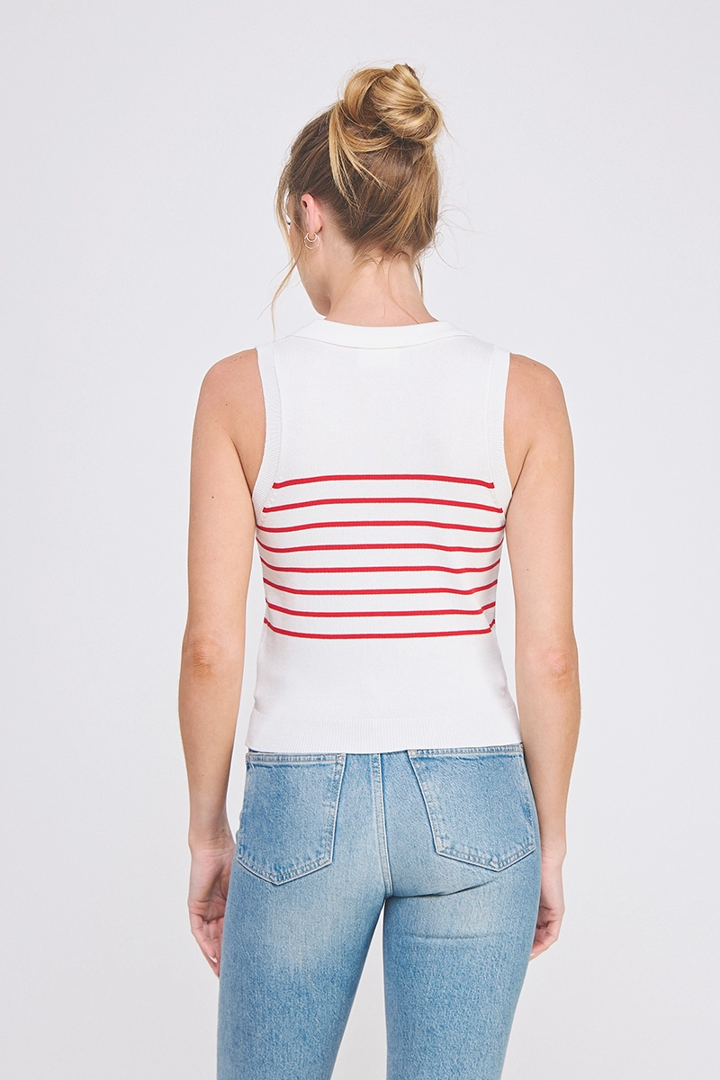STRIPED KNIT POLO TANK