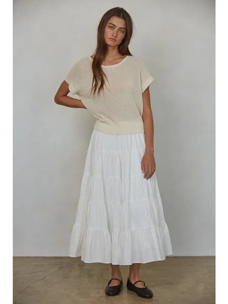 KNIT SHORT SLEEVE OPEN KNIT SWEATER