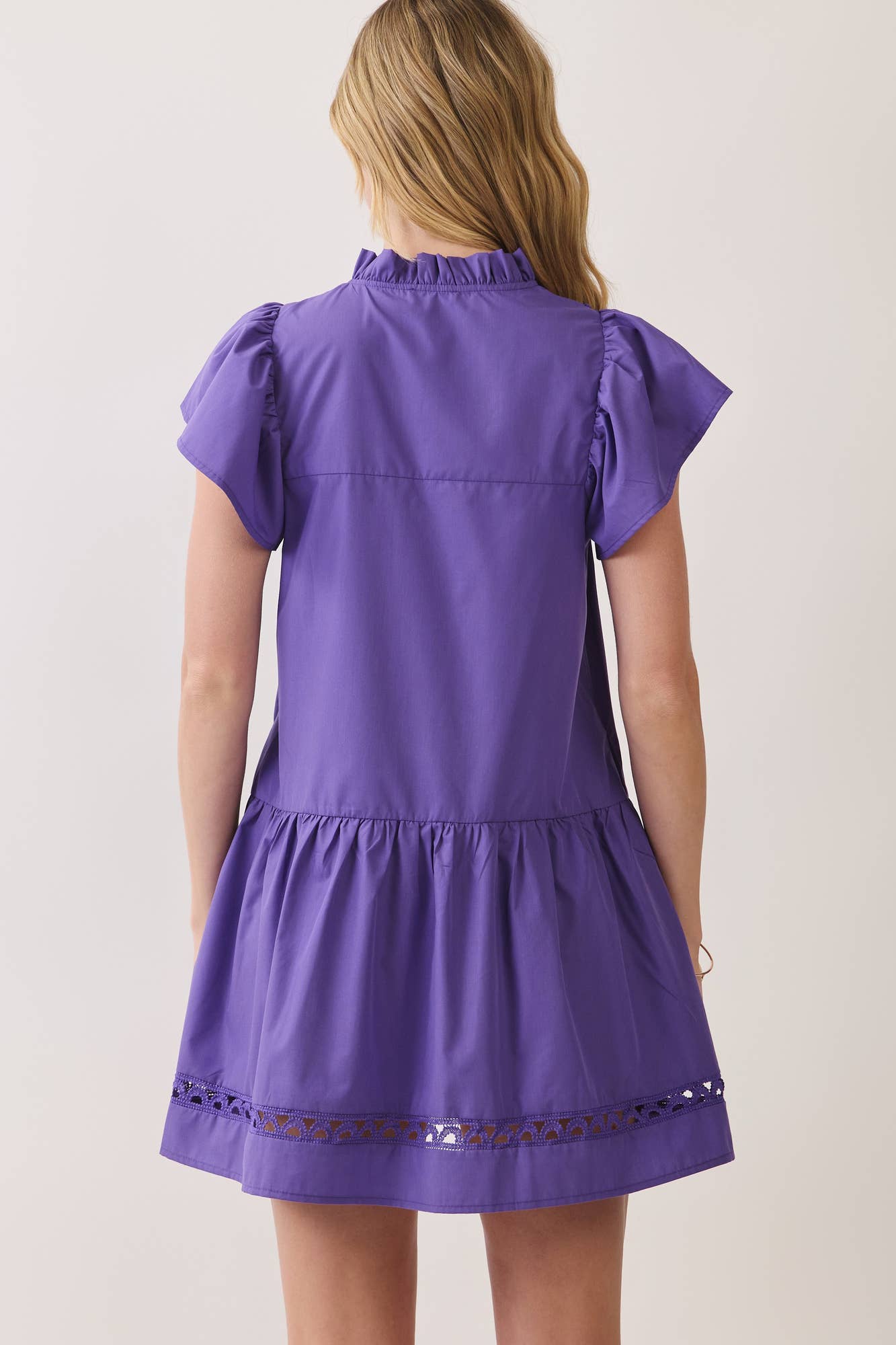 Lace-trim detail on purple mini dress