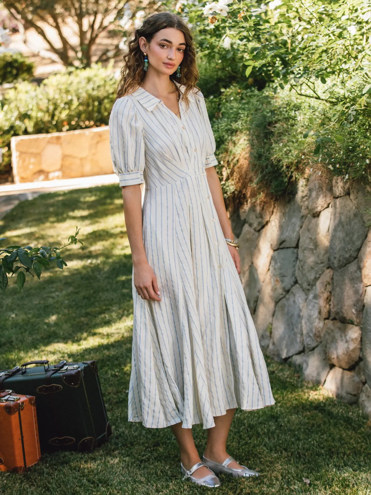 STRIPED BUTTON MAXI DRESS