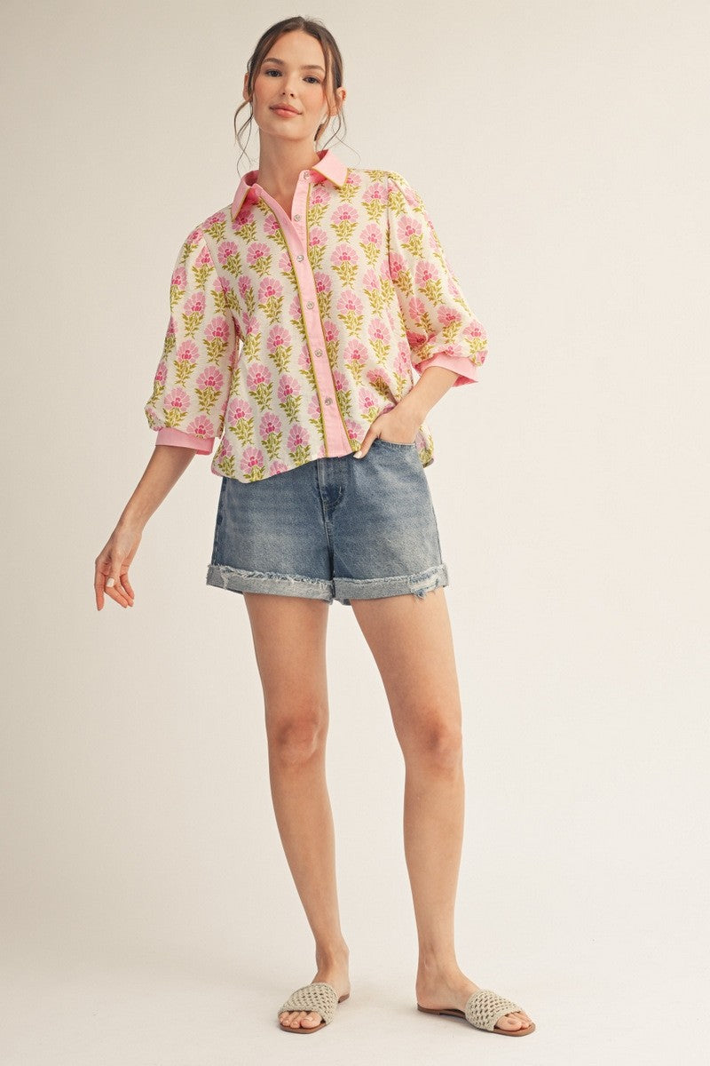 LOVELY FLORAL BUTTON UP TOP