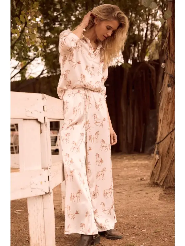 HORSE PRINT SATIN PANT