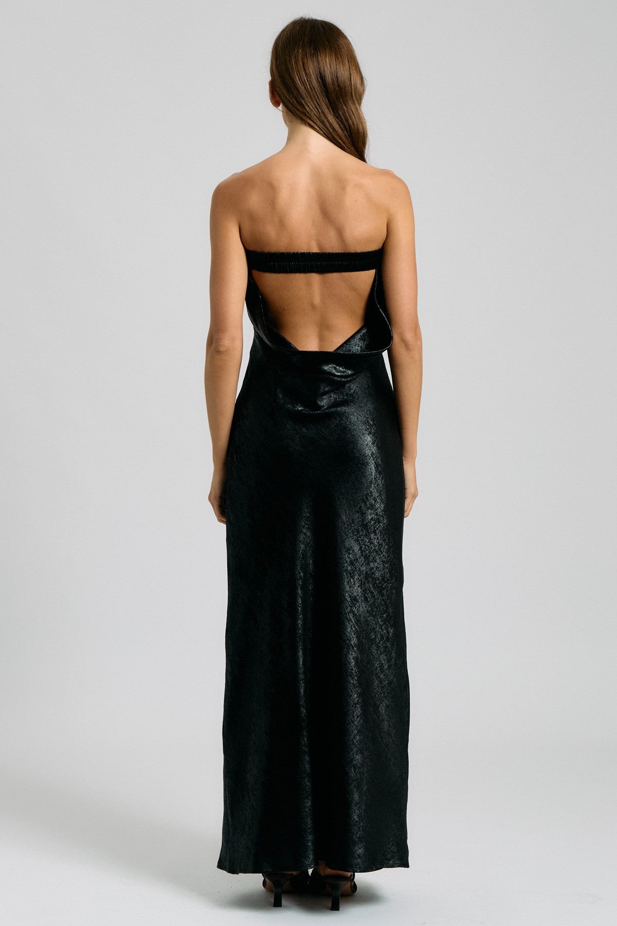 Foiled Open-Back Maxi Dress