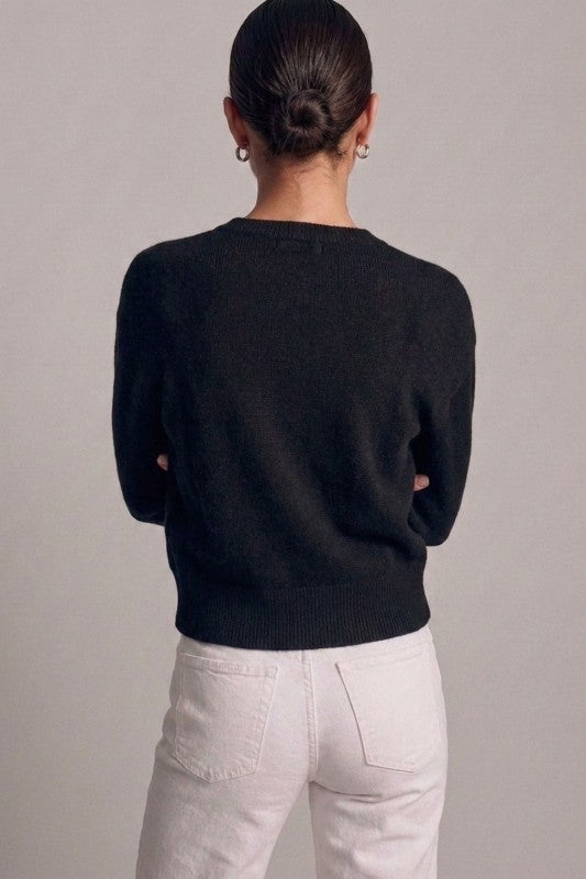 Black essential crewneck sweater back view