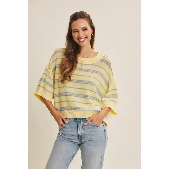 BOXY STRIPED DROP SHOULDER KNIT TOP
