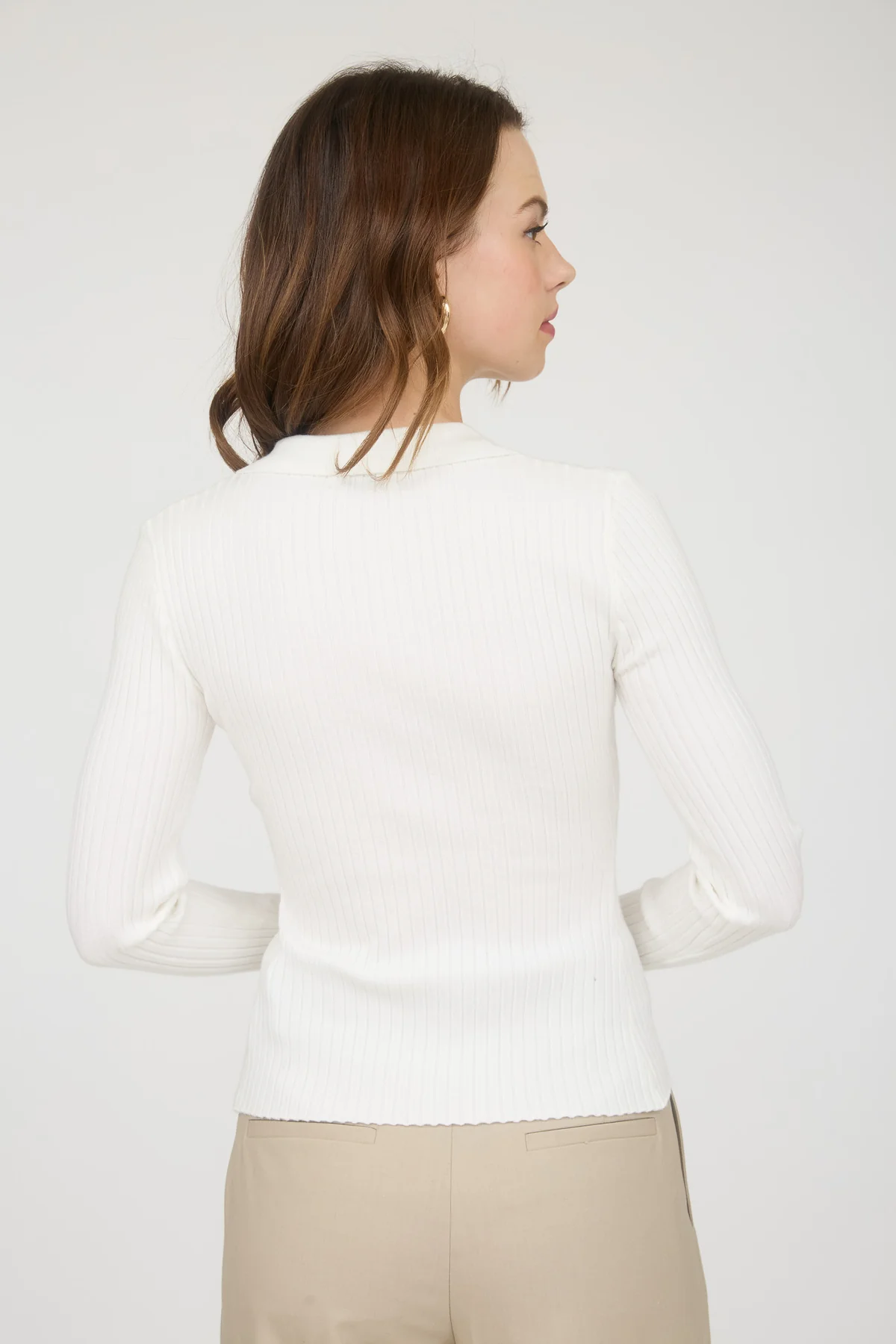 Collared Button-Front Knit Top in ivory - view 4