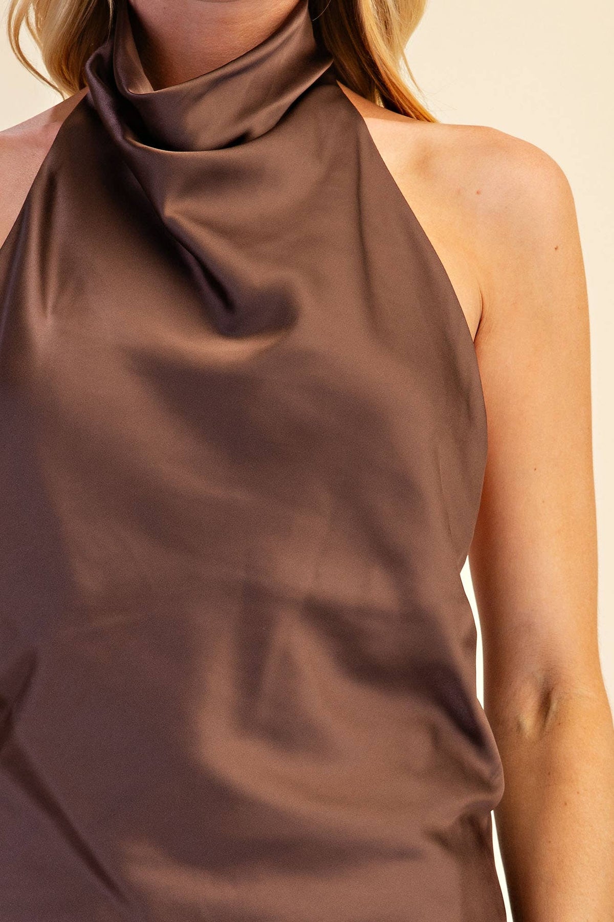 Satin cowl-neck halter top - front detail