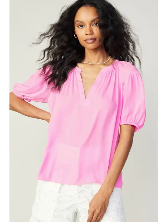 SHORT SLEEVE SPLIT NECK BLOUSE