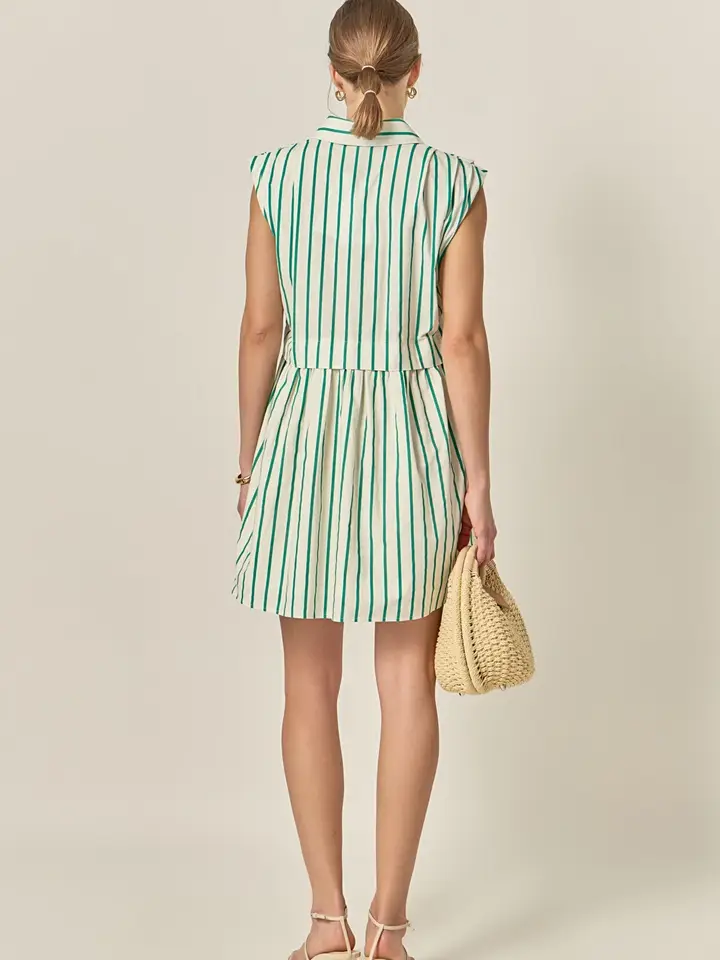STRIPED PLEATED SHIRT DRESS