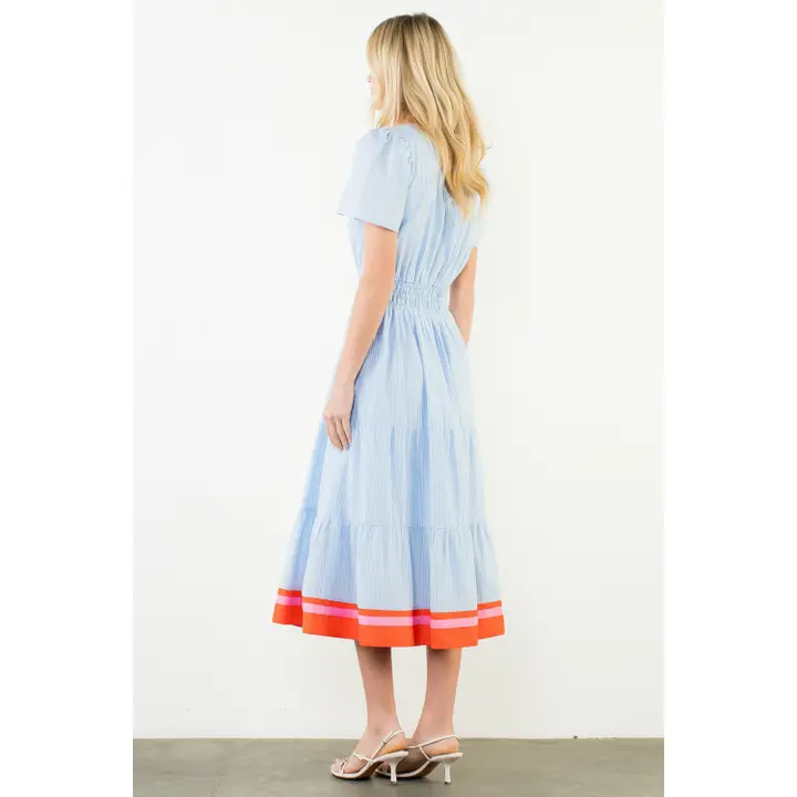 PINK RIBBON TRIM MIDI DRESS