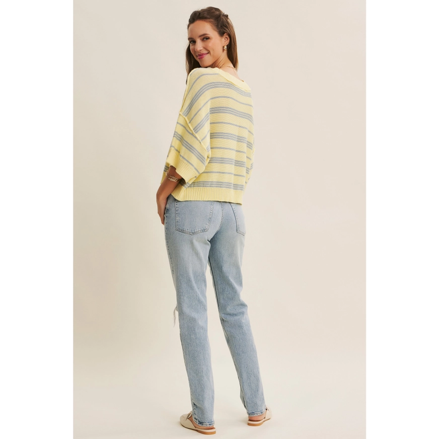 BOXY STRIPED DROP SHOULDER KNIT TOP