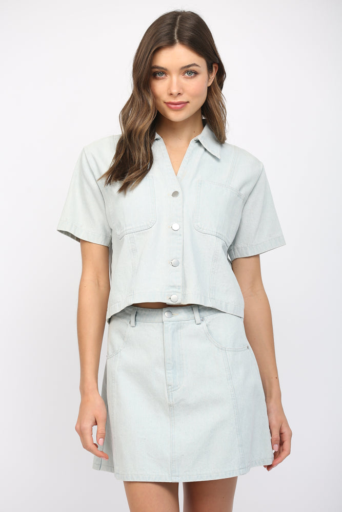 SHORT SLEEVE WASHED DENIM JACKET