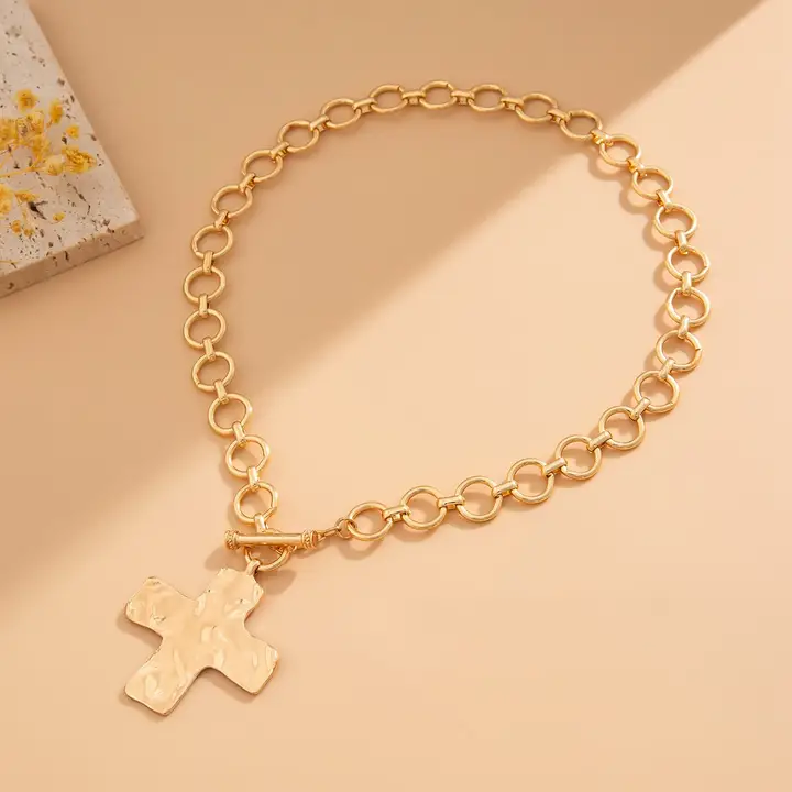 HAMMERED CROSS NECKLACE