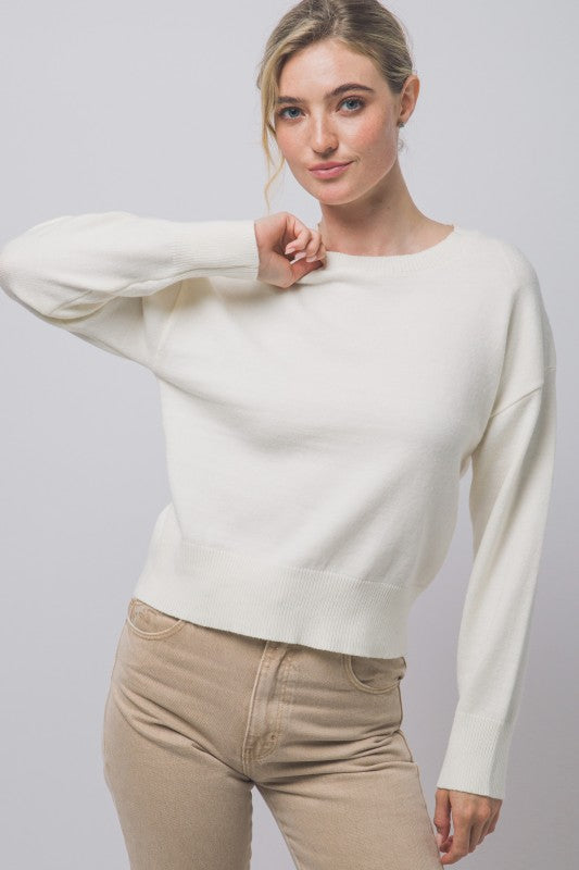 Ivory essential crewneck sweater front view